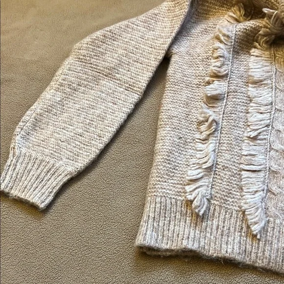 LOFT NWT Heather Tan Cream Beige Cable Fringe Mock Neck Sweater. - Picture 5 of 6